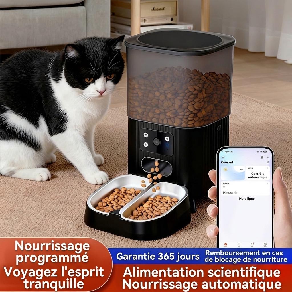 Distributeur automatique de croquettes intelligent Wi-Fi pour chats et chiens - 4,5 L - Forme carrée