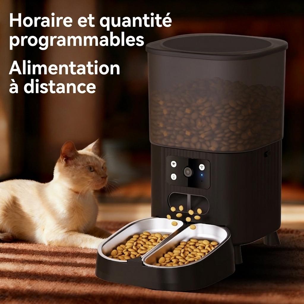 Distributeur automatique de croquettes intelligent Wi-Fi pour chats et chiens - 4,5 L - Forme carrée