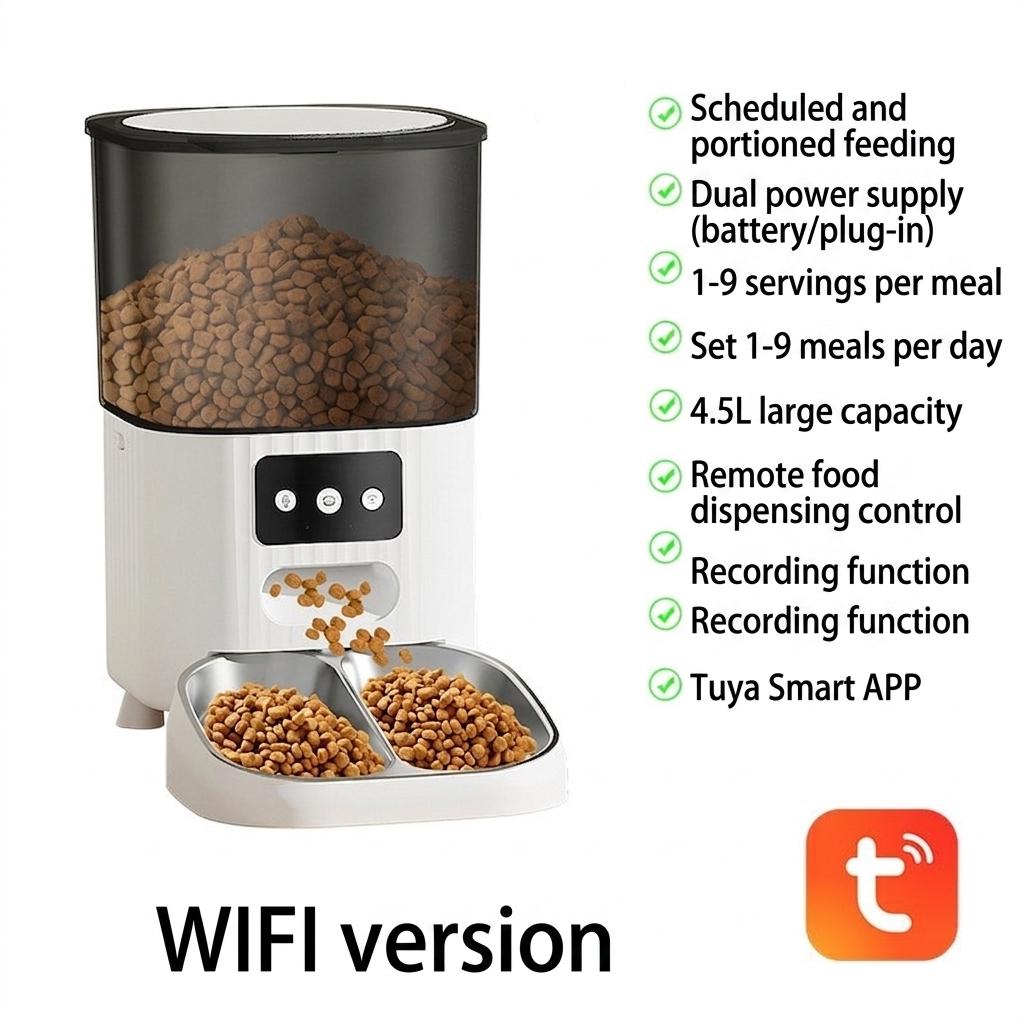 Smart WiFi Automatic Pet Feeder for Cats & Dogs - 4.5L - Square Shape Wi-Fi version