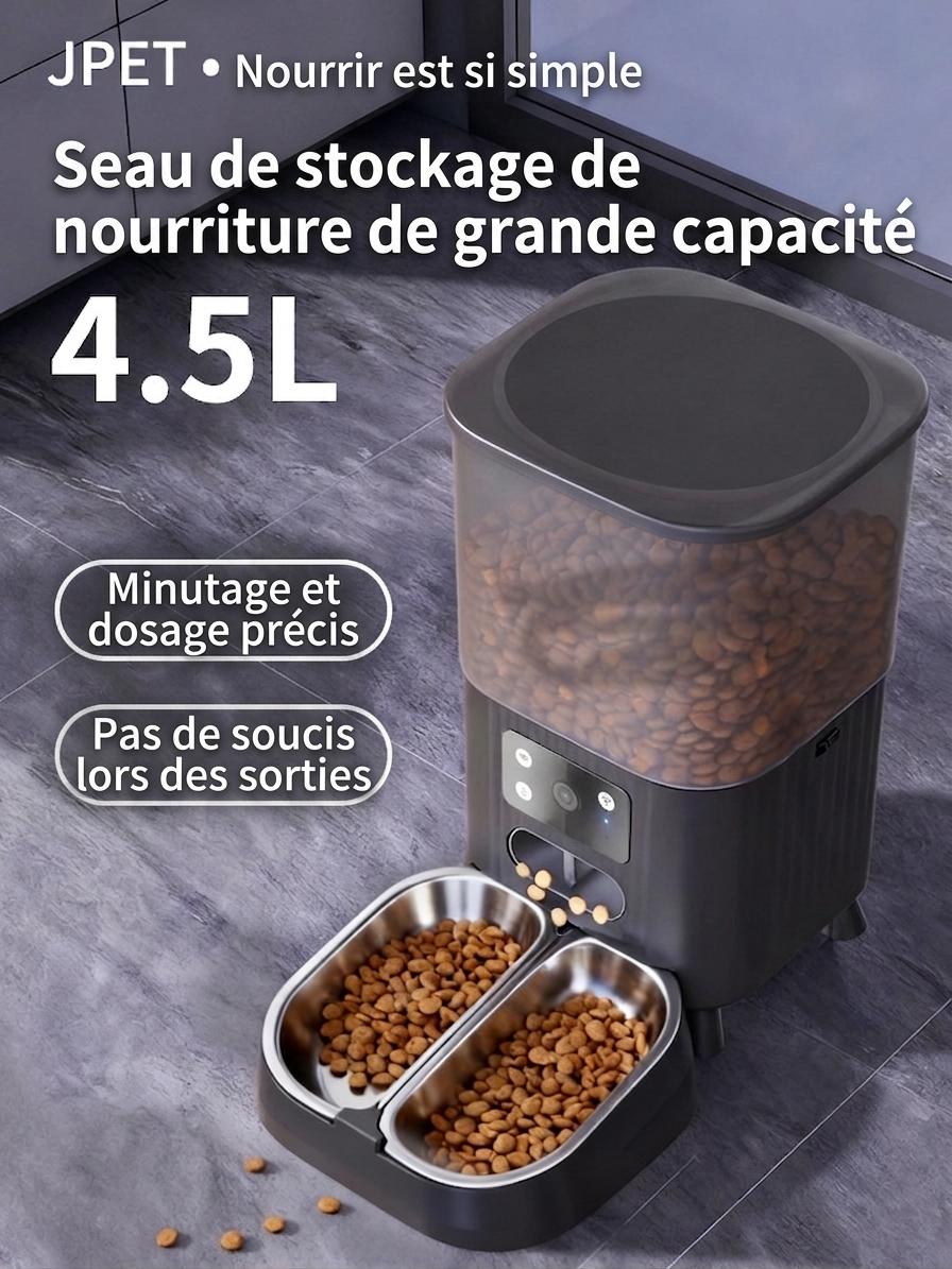 Distributeur automatique de croquettes intelligent Wi-Fi pour chats et chiens - 4,5 L - Forme ronde