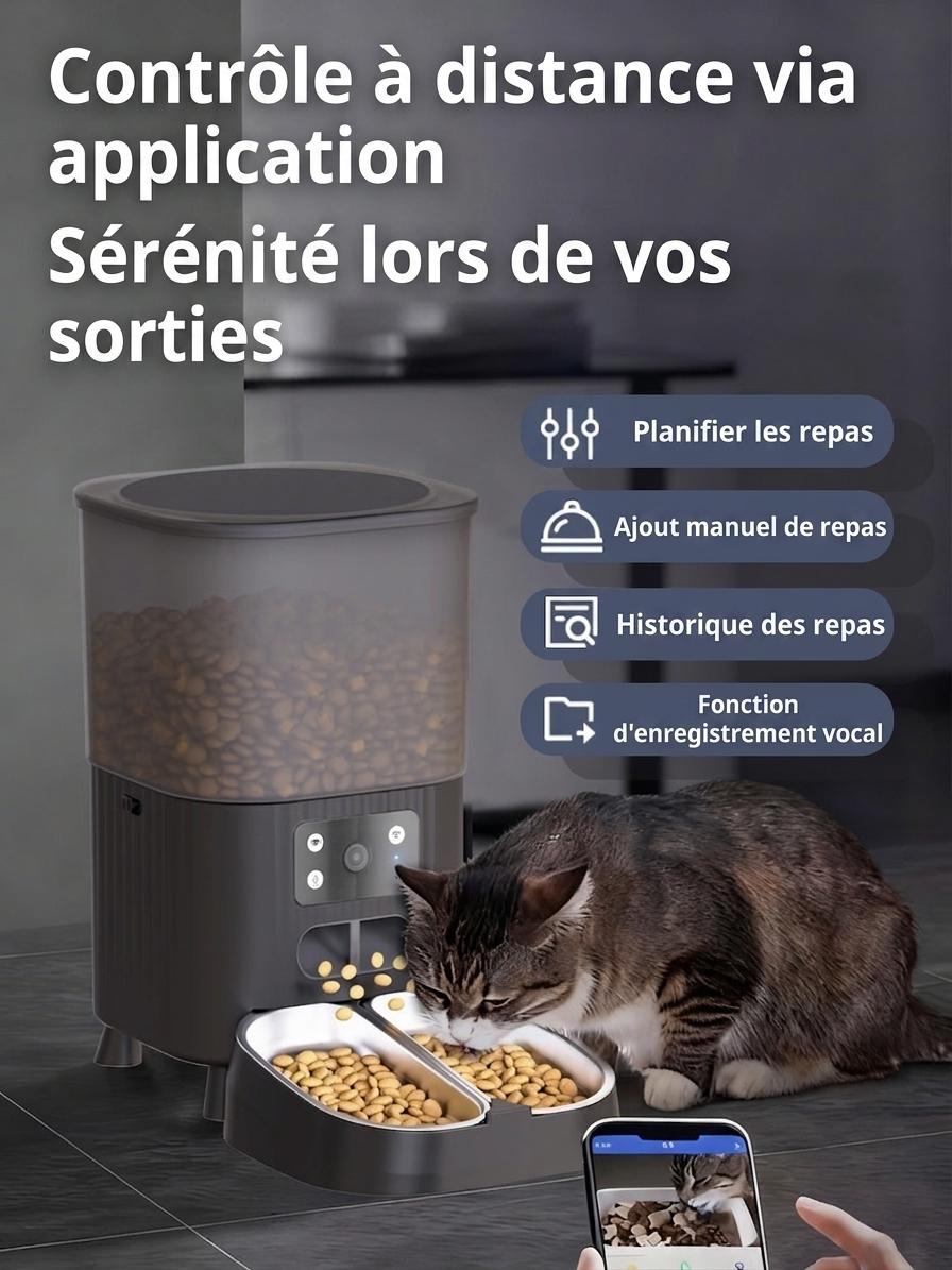 Distributeur automatique de croquettes intelligent Wi-Fi pour chats et chiens - 4,5 L - Forme ronde