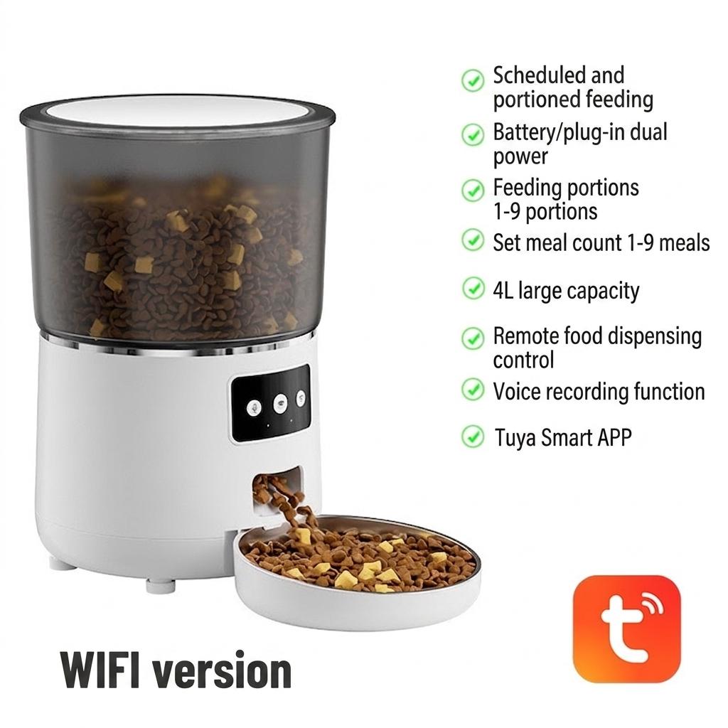 Smart WiFi Automatic Pet Feeder for Cats & Dogs - 4.5L - Round Shape Wi-Fi version