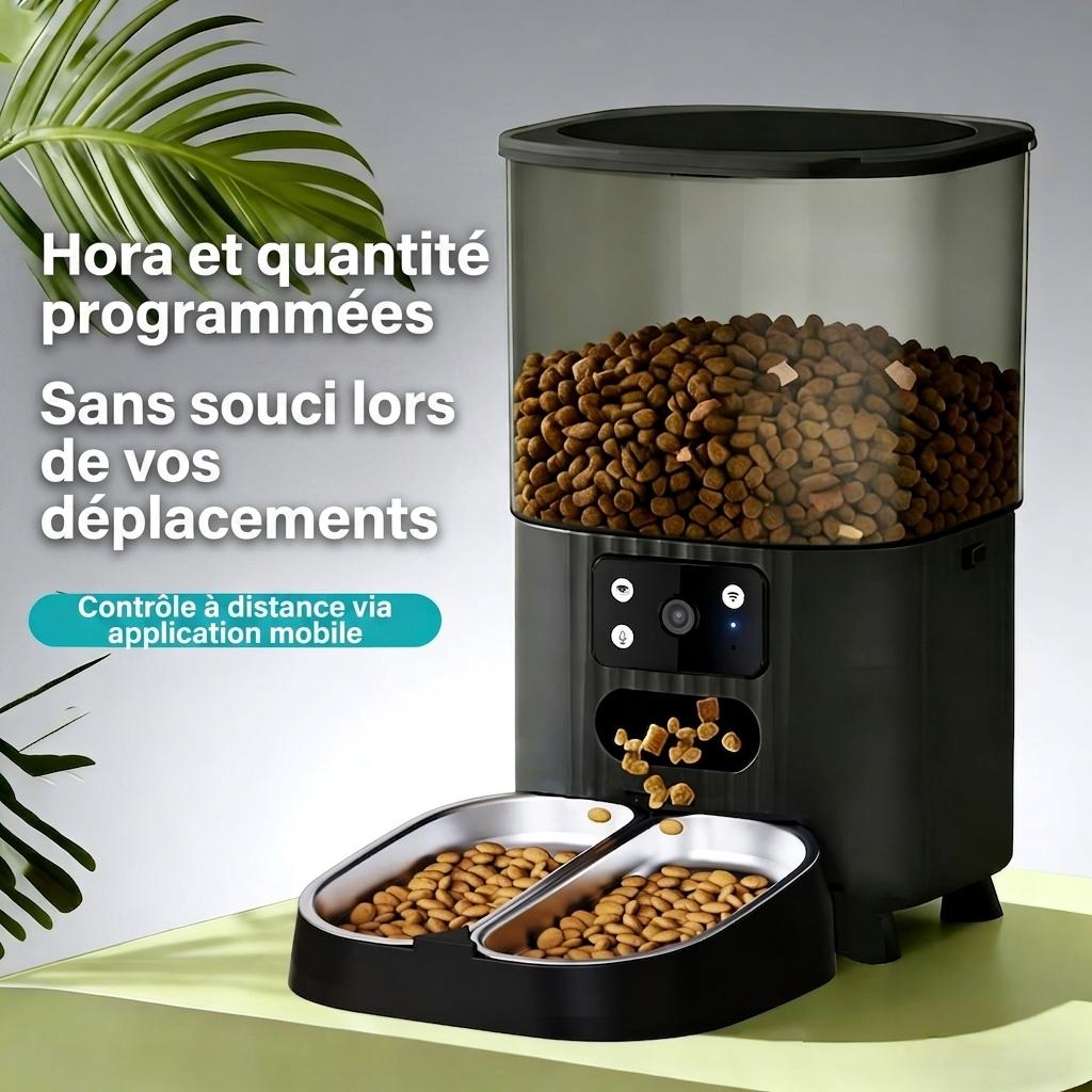 Distributeur automatique de croquettes intelligent WiFi pour chats et chiens - 4,5 L - Version avec caméra