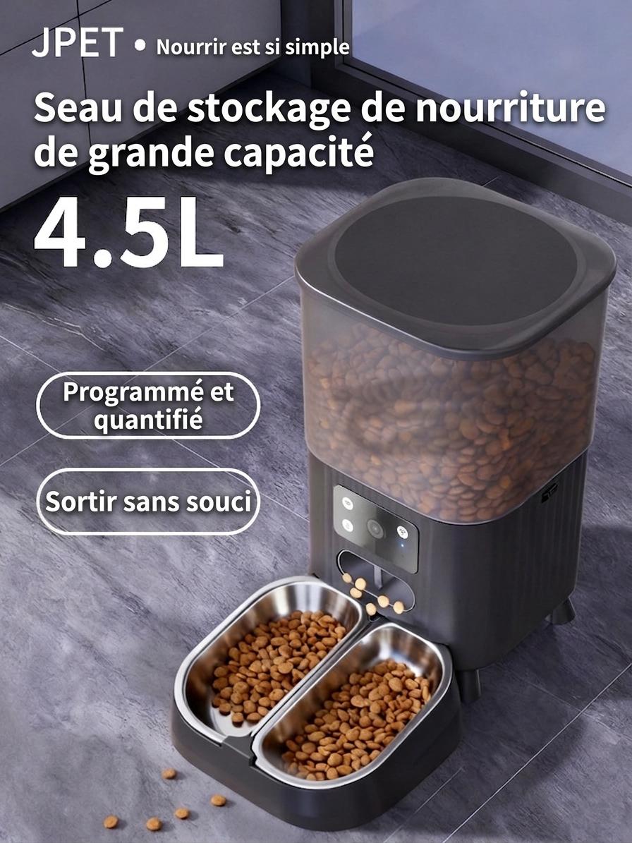 Distributeur automatique de croquettes intelligent WiFi pour chats et chiens - 4,5 L - Version avec caméra