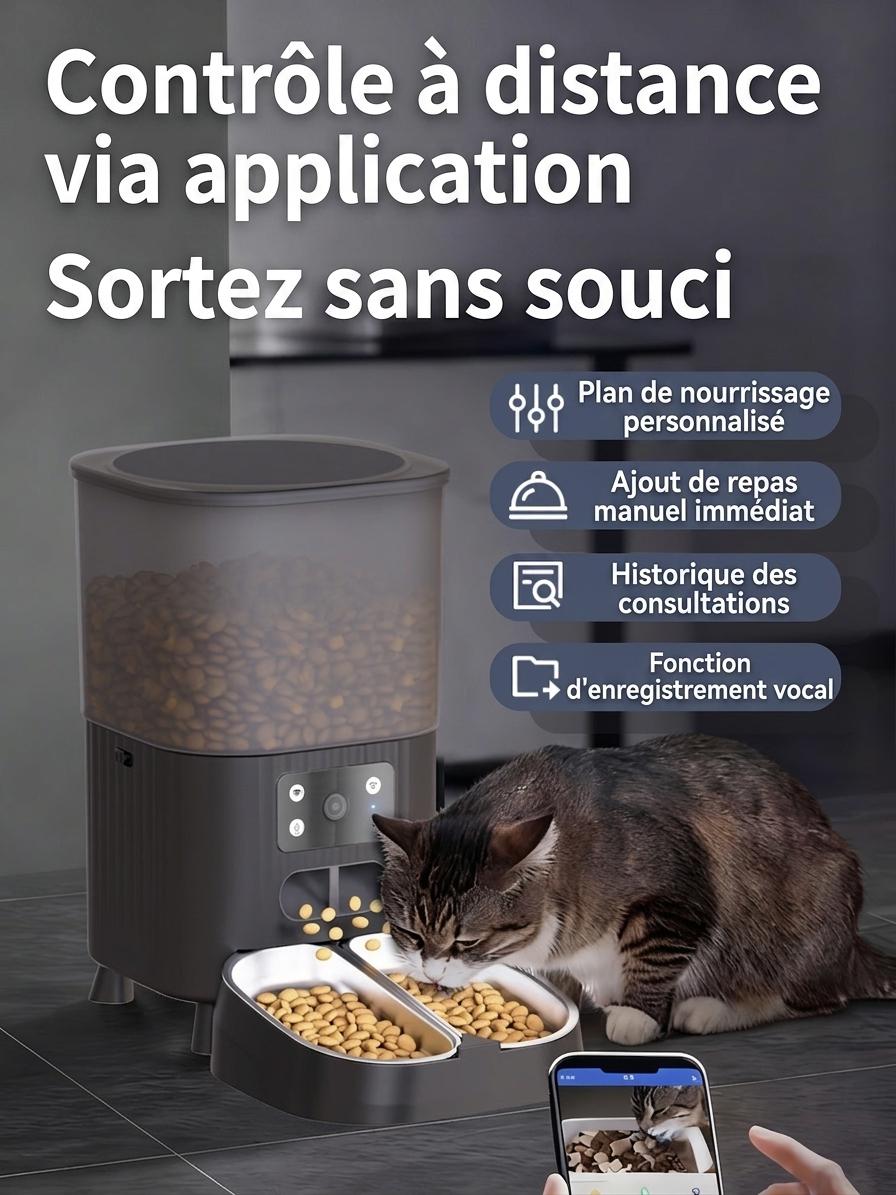 Distributeur automatique de croquettes intelligent WiFi pour chats et chiens - 4,5 L - Version avec caméra