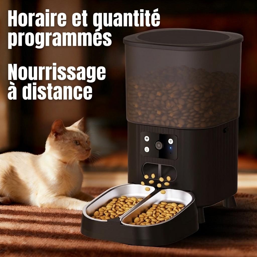 Distributeur automatique de croquettes intelligent WiFi pour chats et chiens - 4,5 L - Version avec caméra