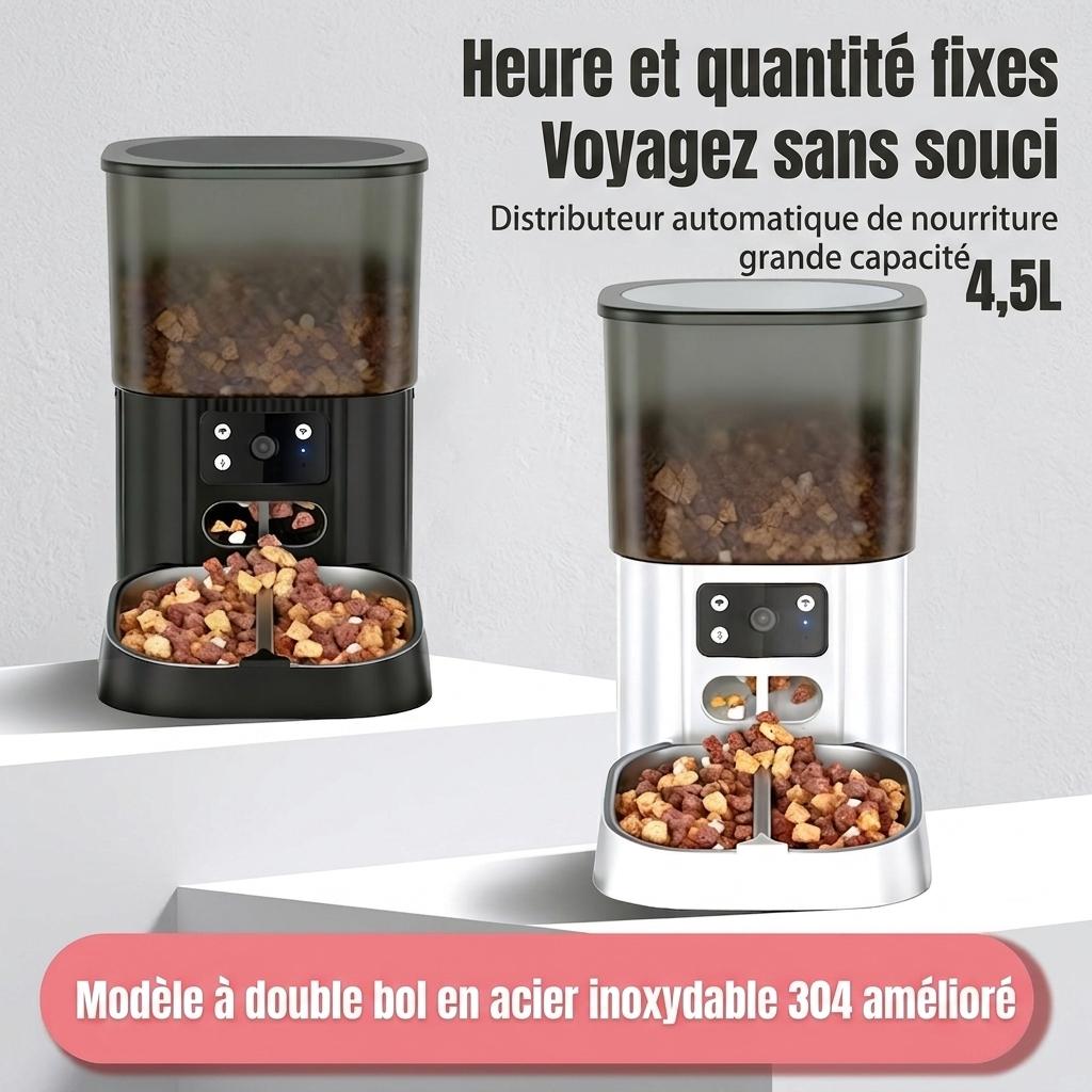 Distributeur automatique de croquettes intelligent WiFi pour chats et chiens - 4,5 L - Version avec caméra