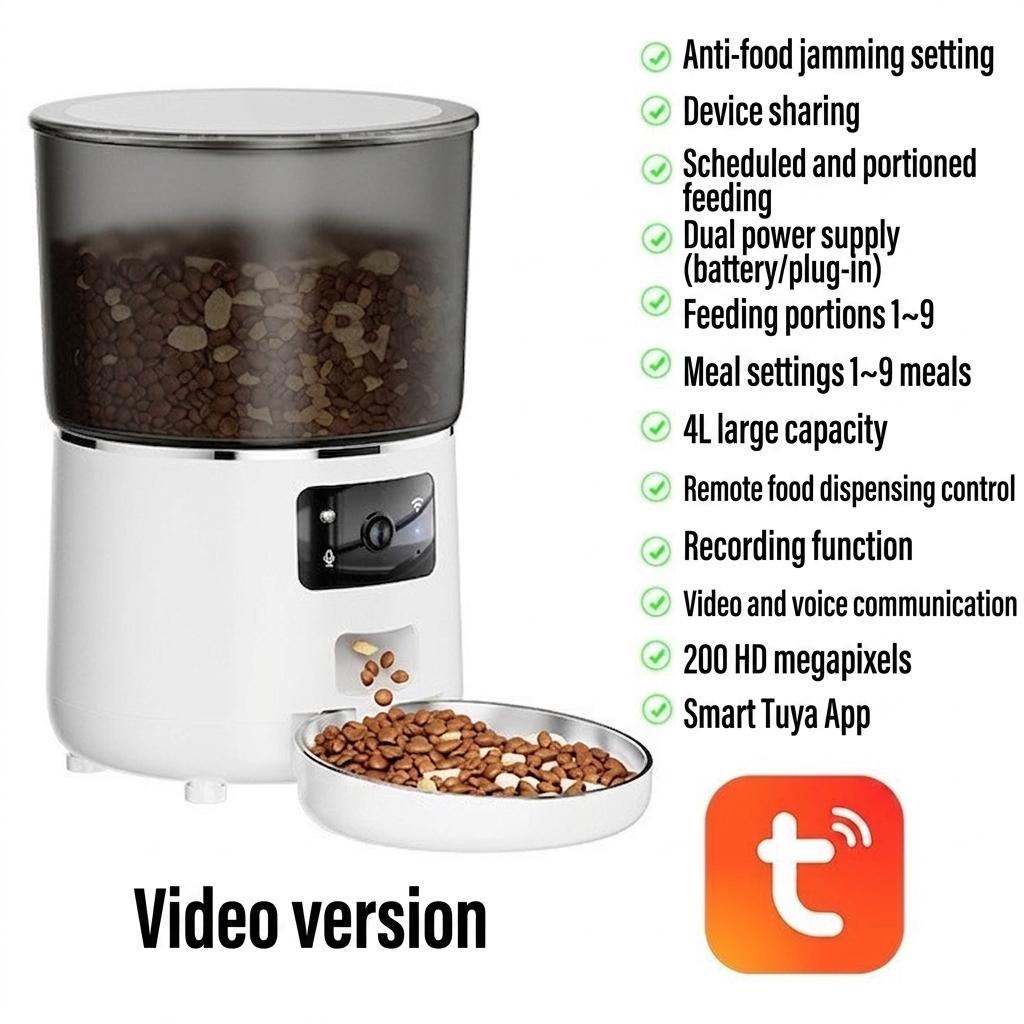 Smart WiFi Automatic Pet Feeder for Cats & Dogs - 4.5L - Camera version