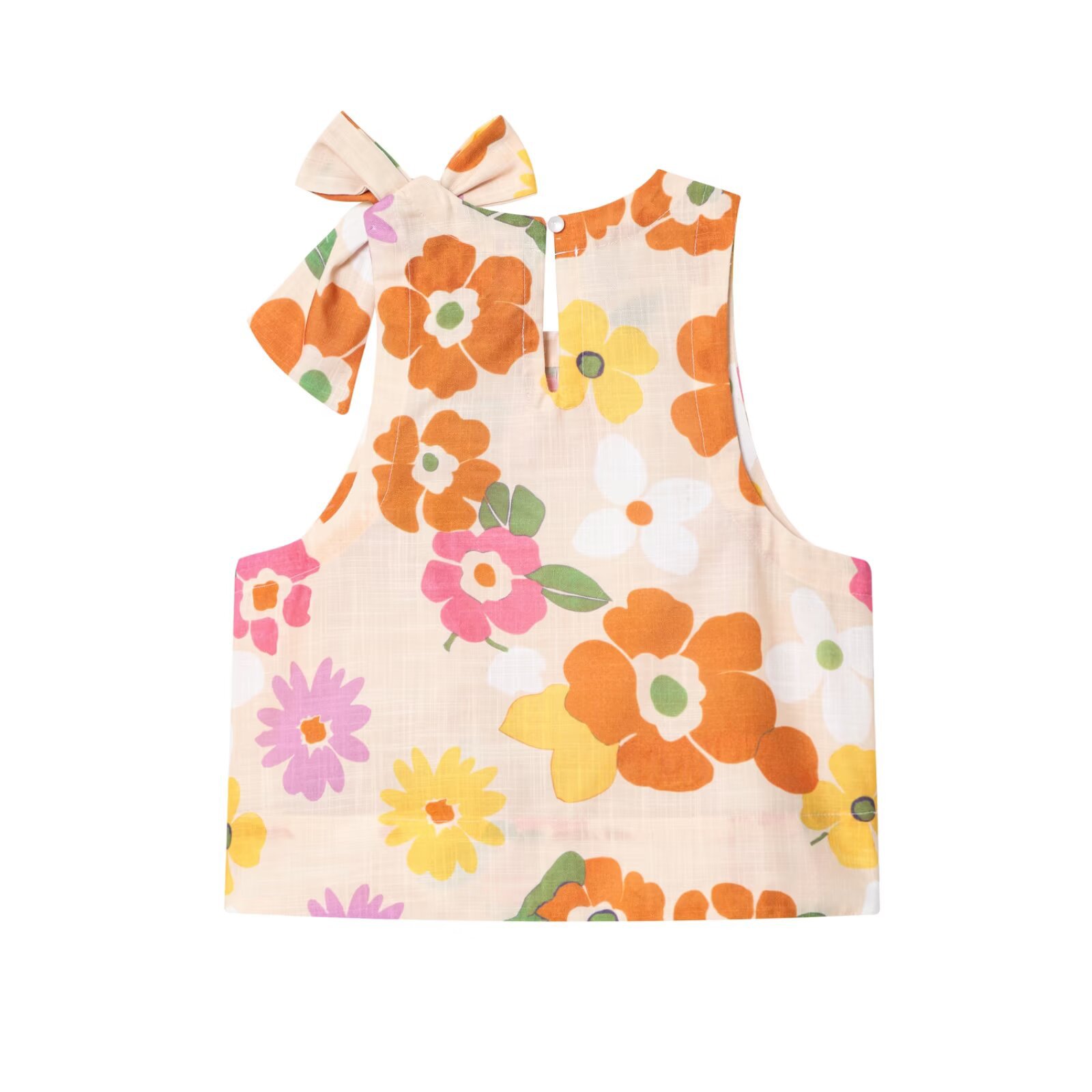 Mouwloze linnen top met strikhals en vlinderprint KUN-00042