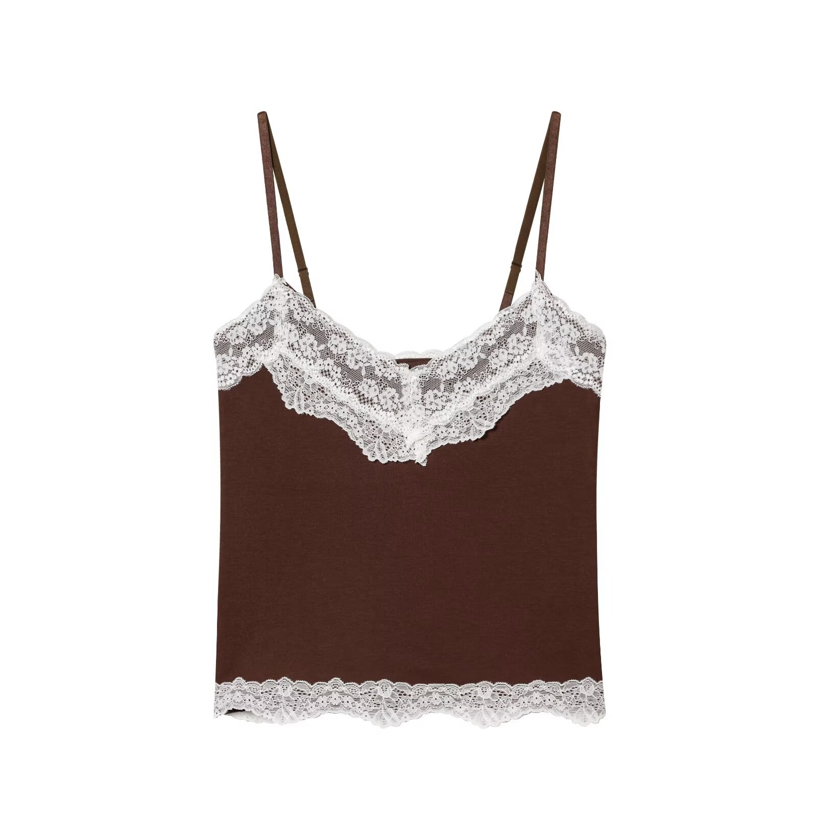 Knit Lace Cami Top - Double Layer V-Neck KUN-00076