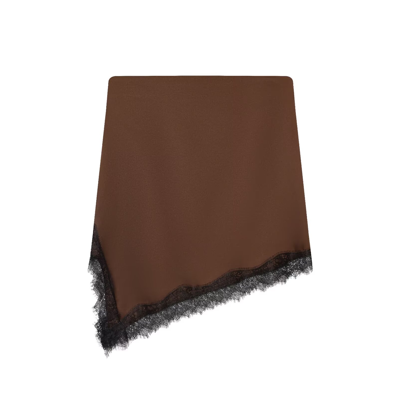 Satin Midi Skirt with Lace Trim KUN-00019