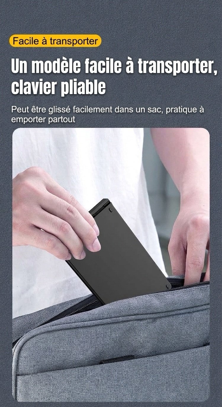 Ensemble clavier et souris Bluetooth pliables avec batterie de 90 heures, compatible avec plusieurs appareils.