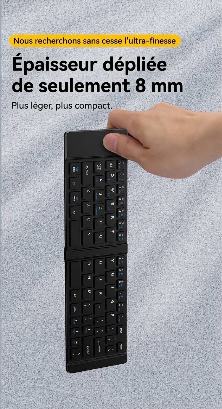 Ensemble clavier et souris Bluetooth pliables avec batterie de 90 heures, compatible avec plusieurs appareils.