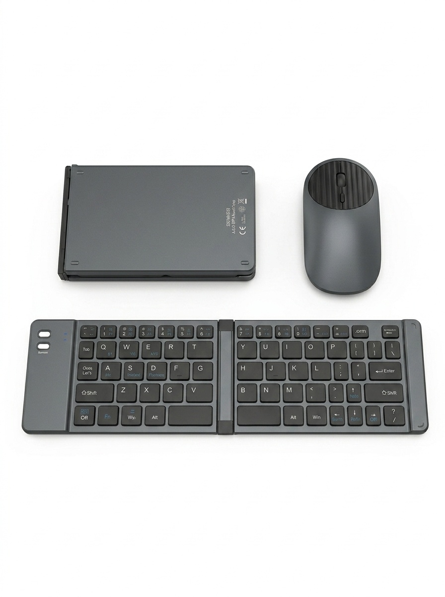 Foldable Bluetooth Keyboard & Mouse Set with 90-Hour Battery, Multi-Device