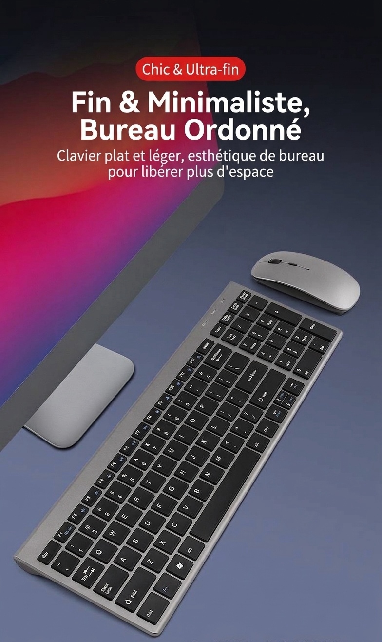 Slim 2.4G Wireless Keyboard & Mouse Combo with Quiet Scissor-Foot Keys