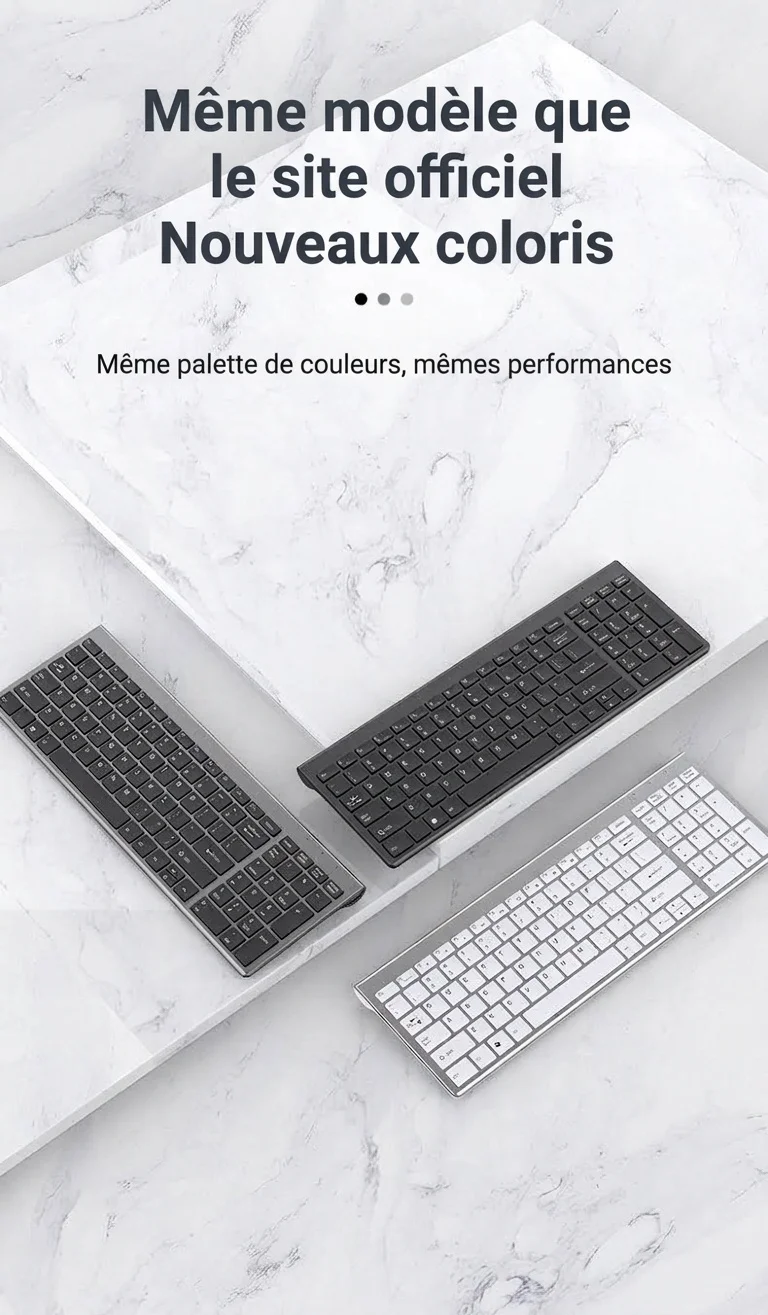 Ensemble clavier et souris sans fil 2,4 GHz rechargeable ultra-fin, autonomie de 20 jours