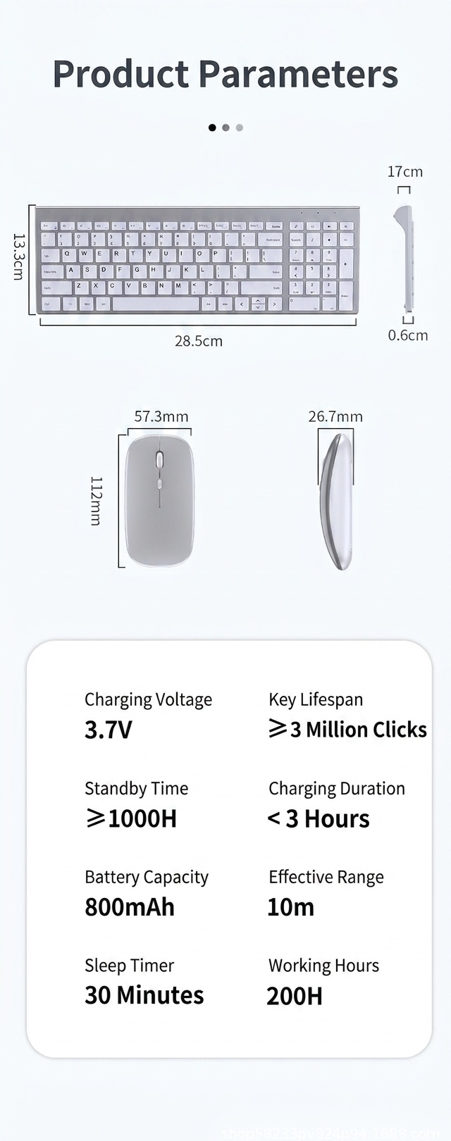 Ultra-Slim Rechargeable 2.4G Wireless Keyboard & Mouse Combo, 20-Day Battery
