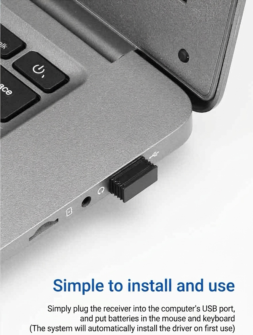 Compact 2.4G Wireless Office Keyboard & Mouse Set with Smart Power-Saving