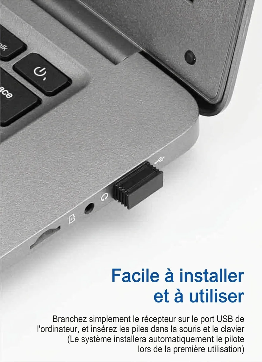 Ensemble clavier et souris de bureau sans fil 2,4 GHz compact avec économie d'énergie intelligente