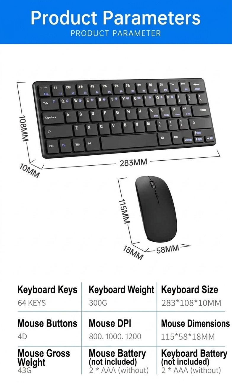 Compact 2.4G Wireless Office Keyboard & Mouse Set with Smart Power-Saving