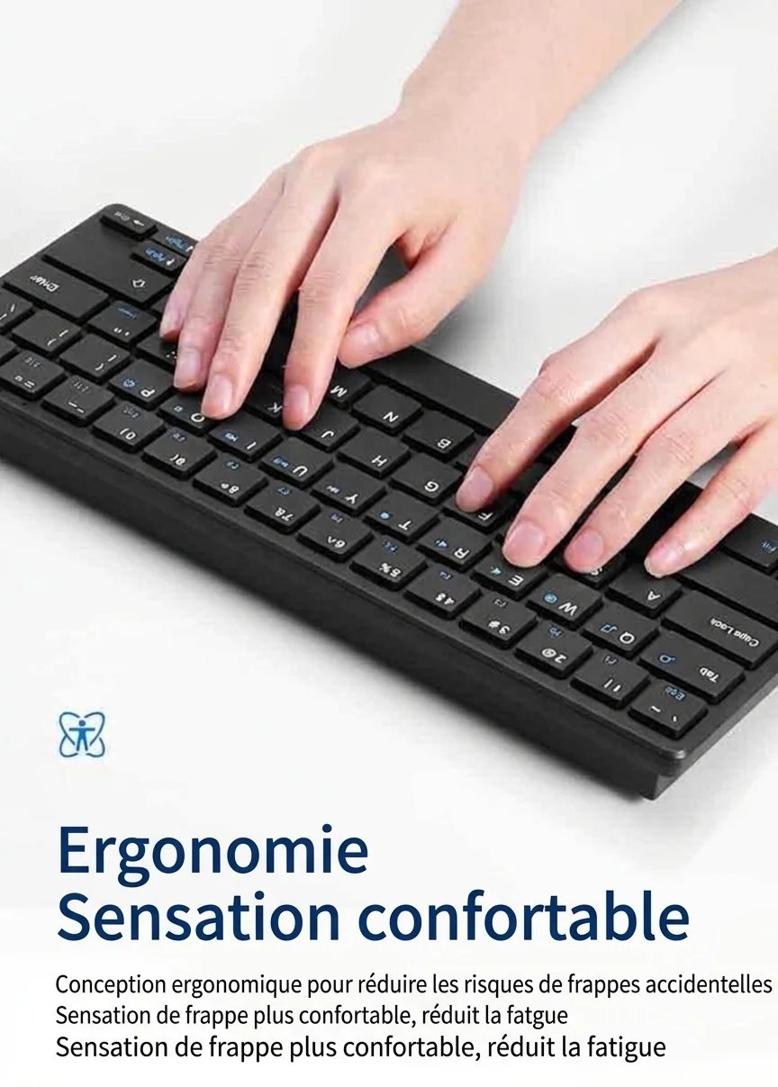 Ensemble clavier et souris de bureau sans fil 2,4 GHz compact avec économie d'énergie intelligente