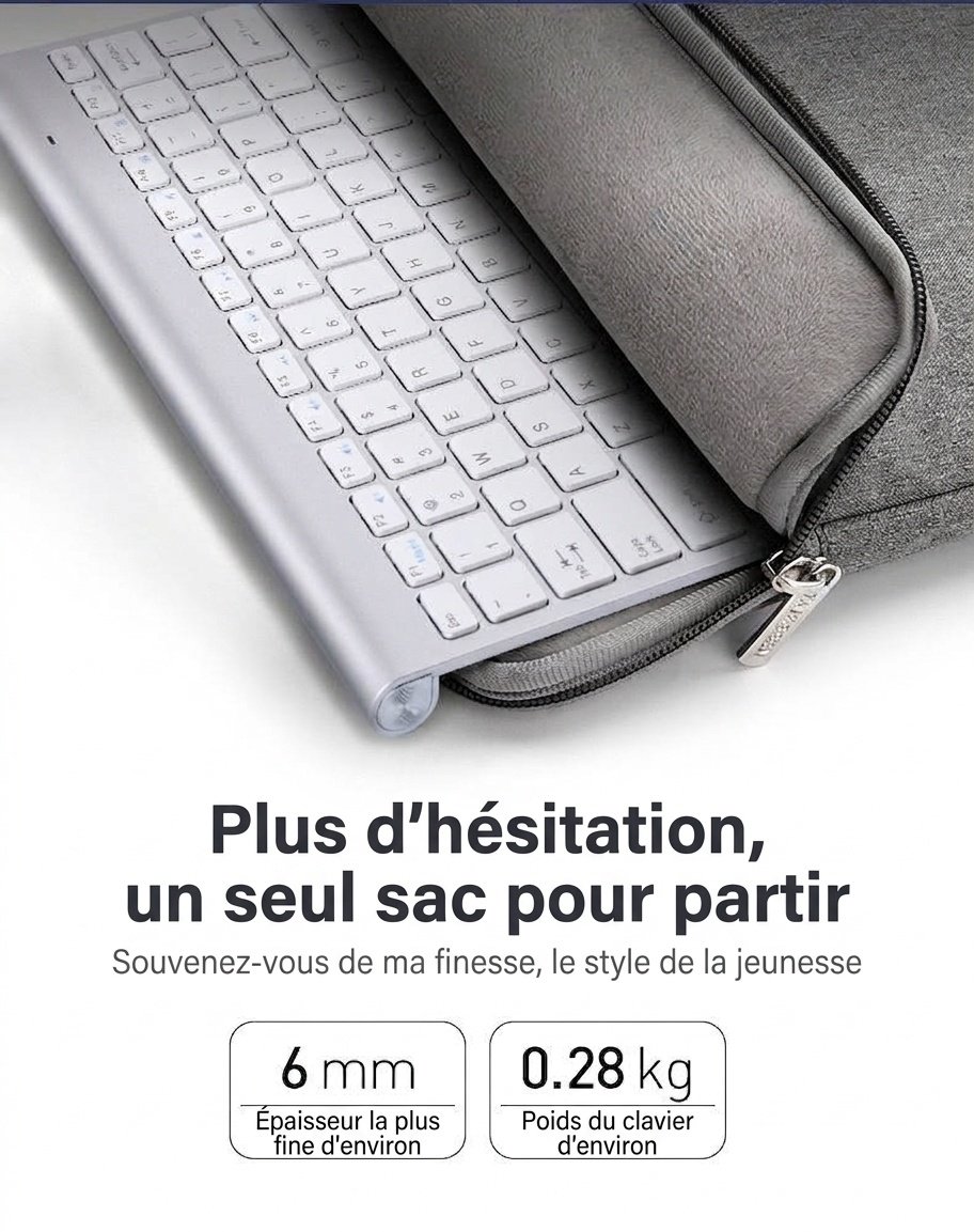 Ensemble clavier et souris sans fil Bluetooth ultra-fin compatible avec plusieurs appareils