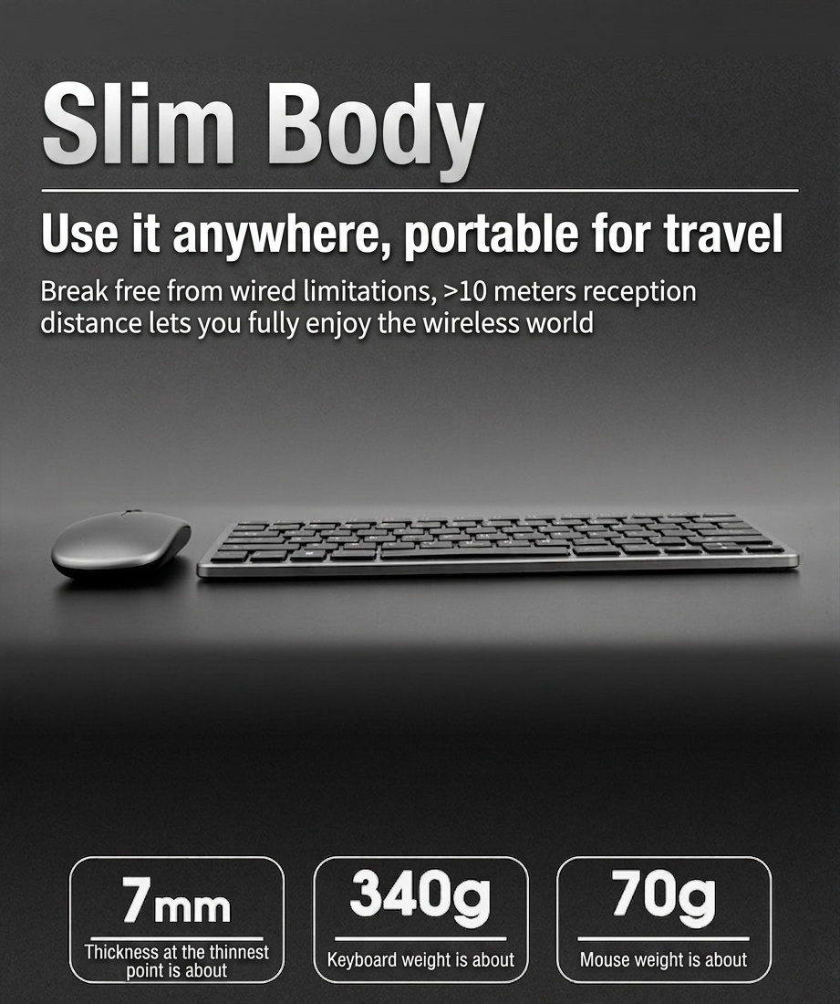 Rechargeable 2.4G Wireless Keyboard & Mouse Combo with Adjustable DPI