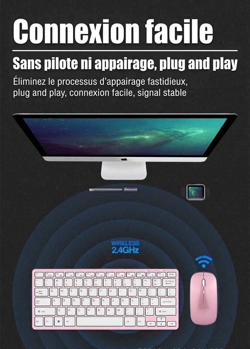 Ensemble clavier et souris sans fil 2,4 GHz rechargeable avec DPI réglable