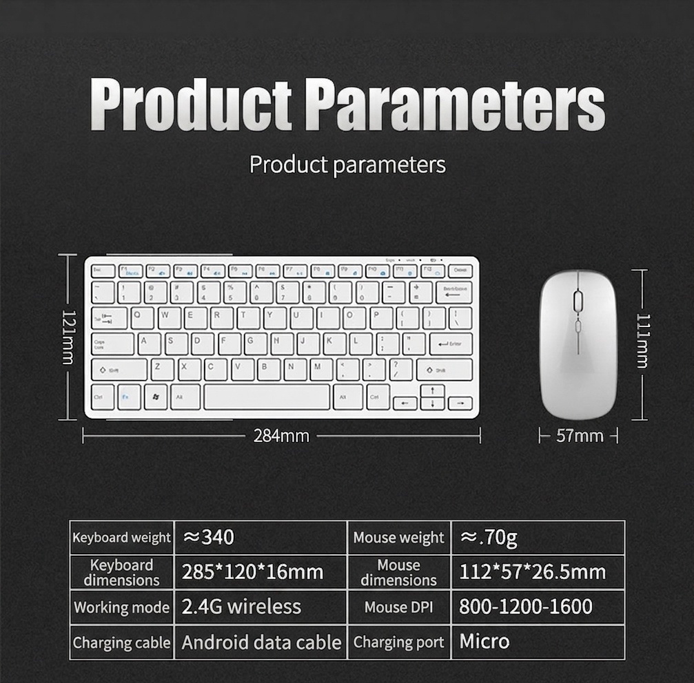 Rechargeable 2.4G Wireless Keyboard & Mouse Combo with Adjustable DPI