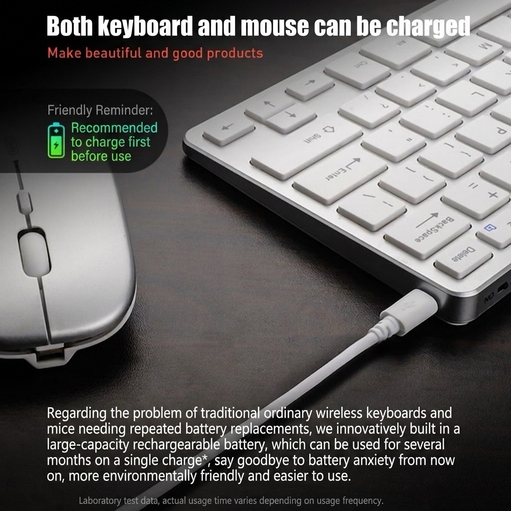 Rechargeable 2.4G Wireless Keyboard & Mouse Combo with Adjustable DPI