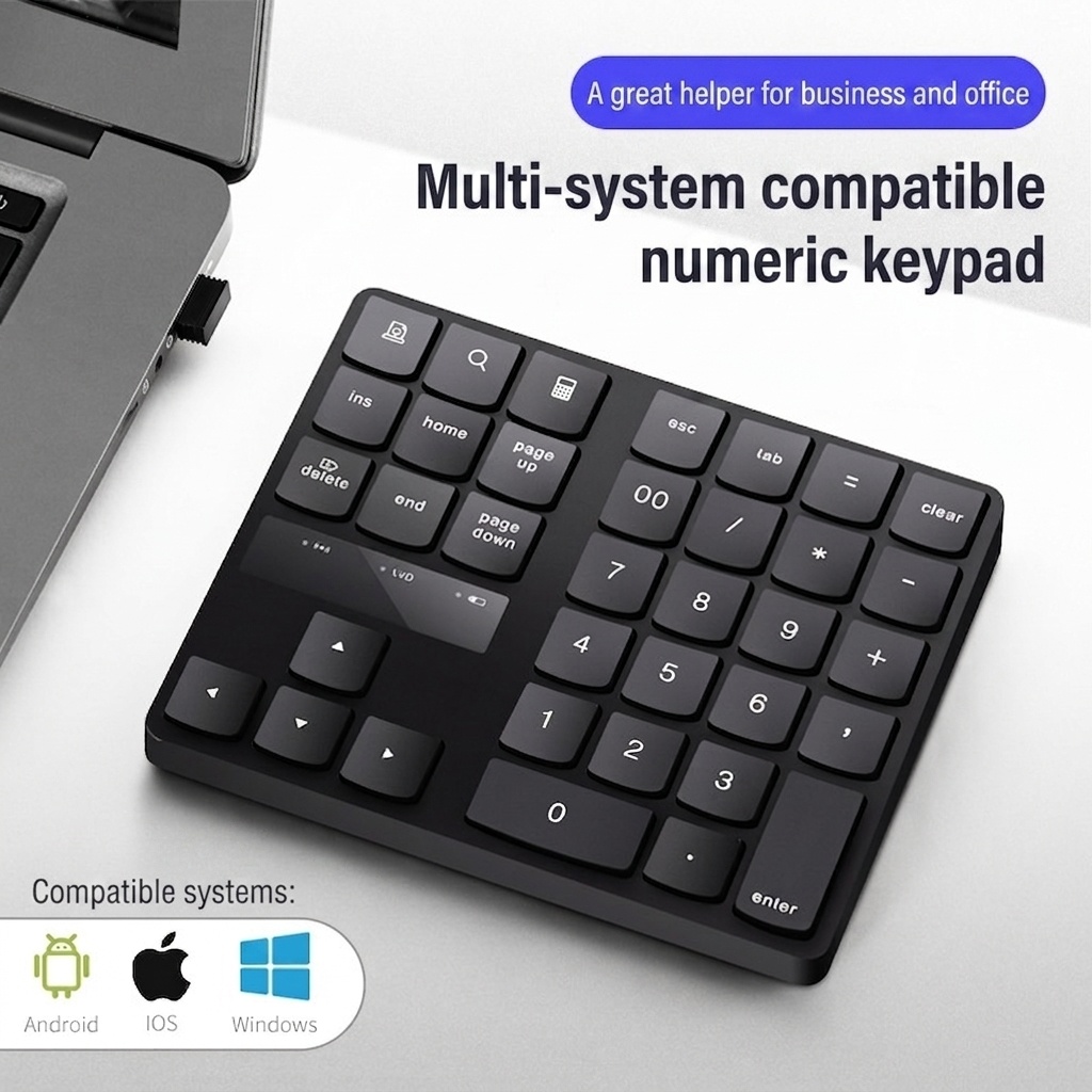 Portable 2.4G Wireless Numeric Keypad with 15° Ergonomic Tilt