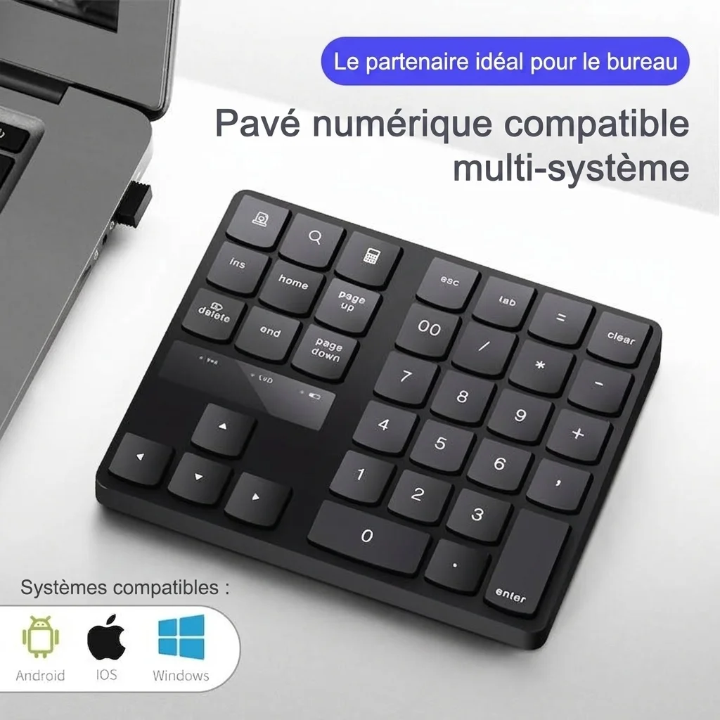 Clavier numérique sans fil portable 2,4 GHz avec inclinaison ergonomique de 15°