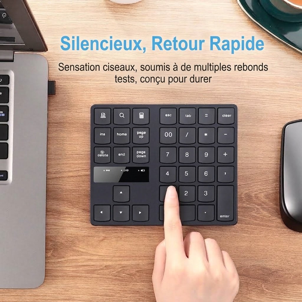 Clavier numérique sans fil portable 2,4 GHz avec inclinaison ergonomique de 15°