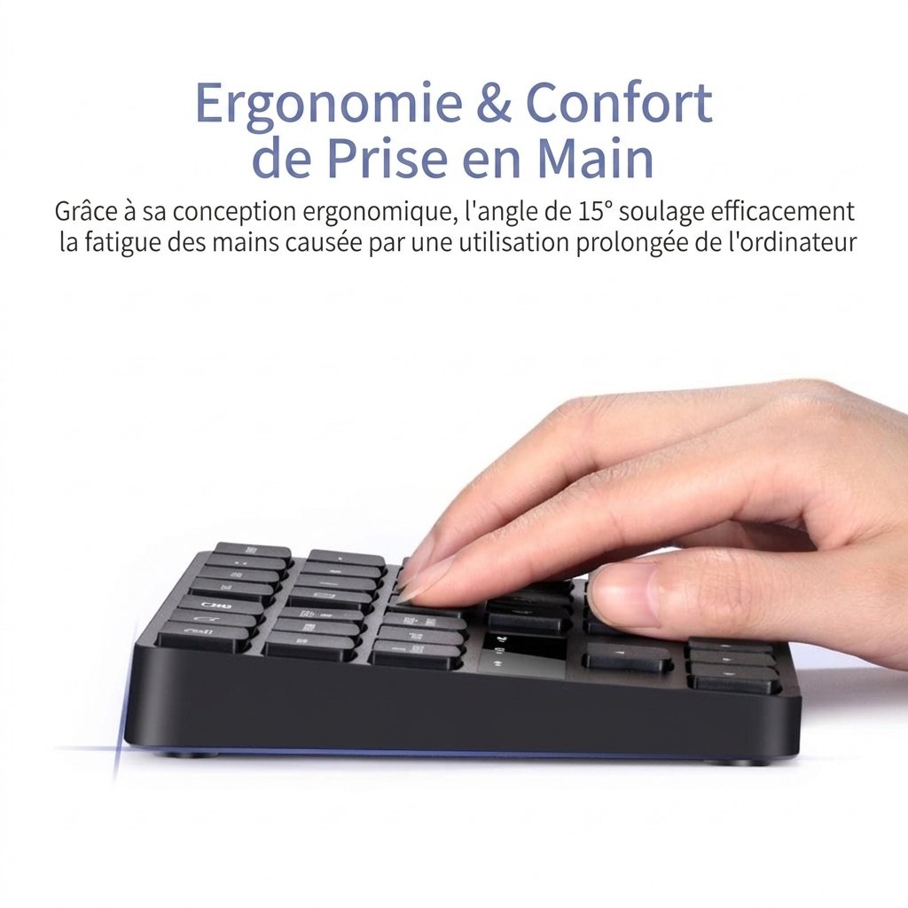 Clavier numérique sans fil portable 2,4 GHz avec inclinaison ergonomique de 15°