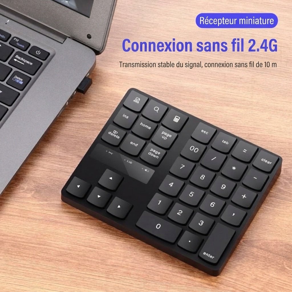 Clavier numérique sans fil portable 2,4 GHz avec inclinaison ergonomique de 15°