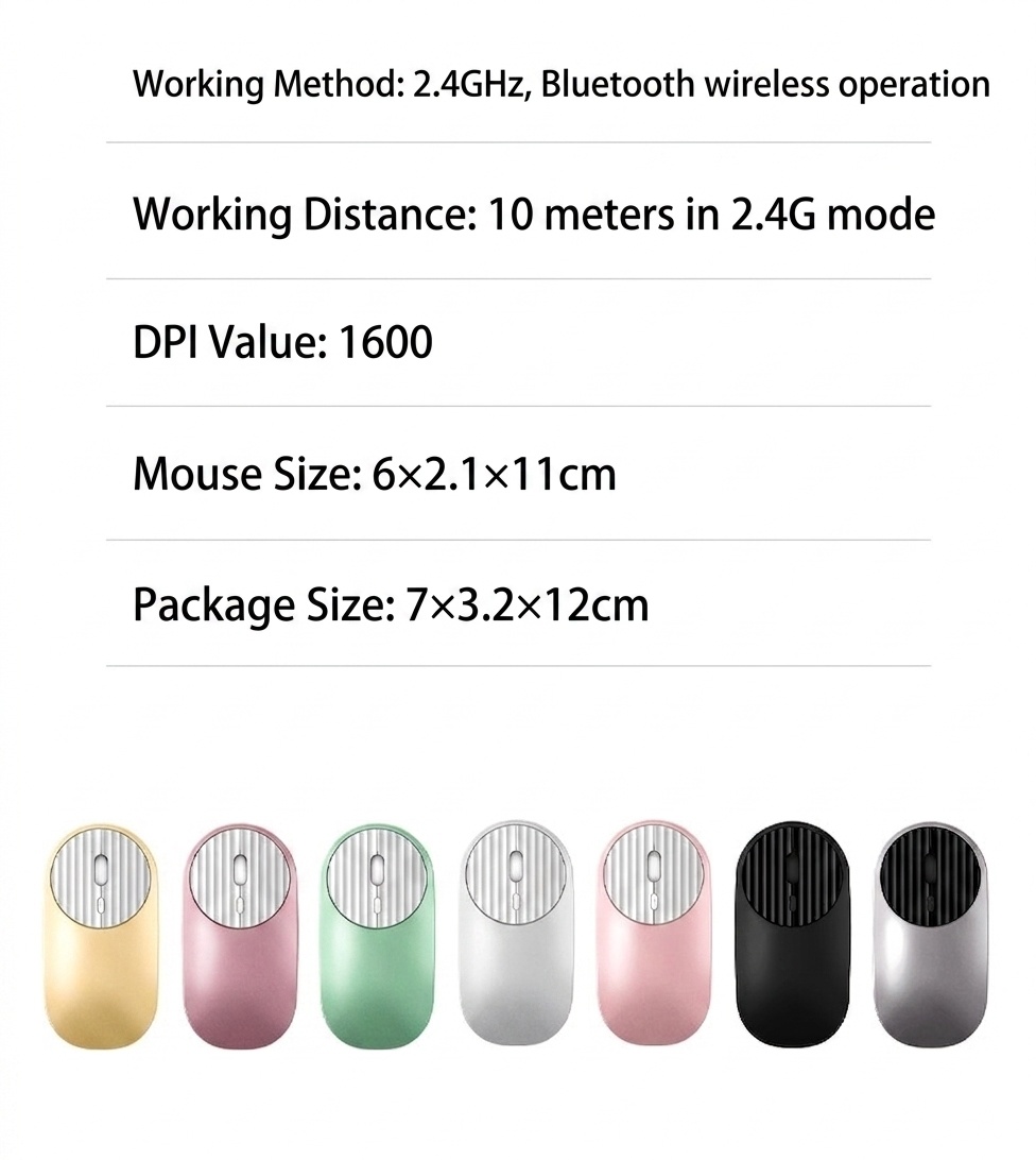 Dual-Mode Bluetooth & 2.4G Wireless Mouse, Rechargeable, 1600 DPI