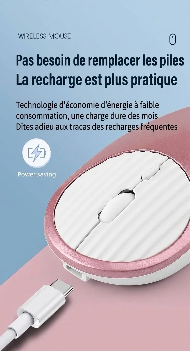 Souris sans fil double mode Bluetooth et 2,4 GHz, rechargeable, 1 600 DPI