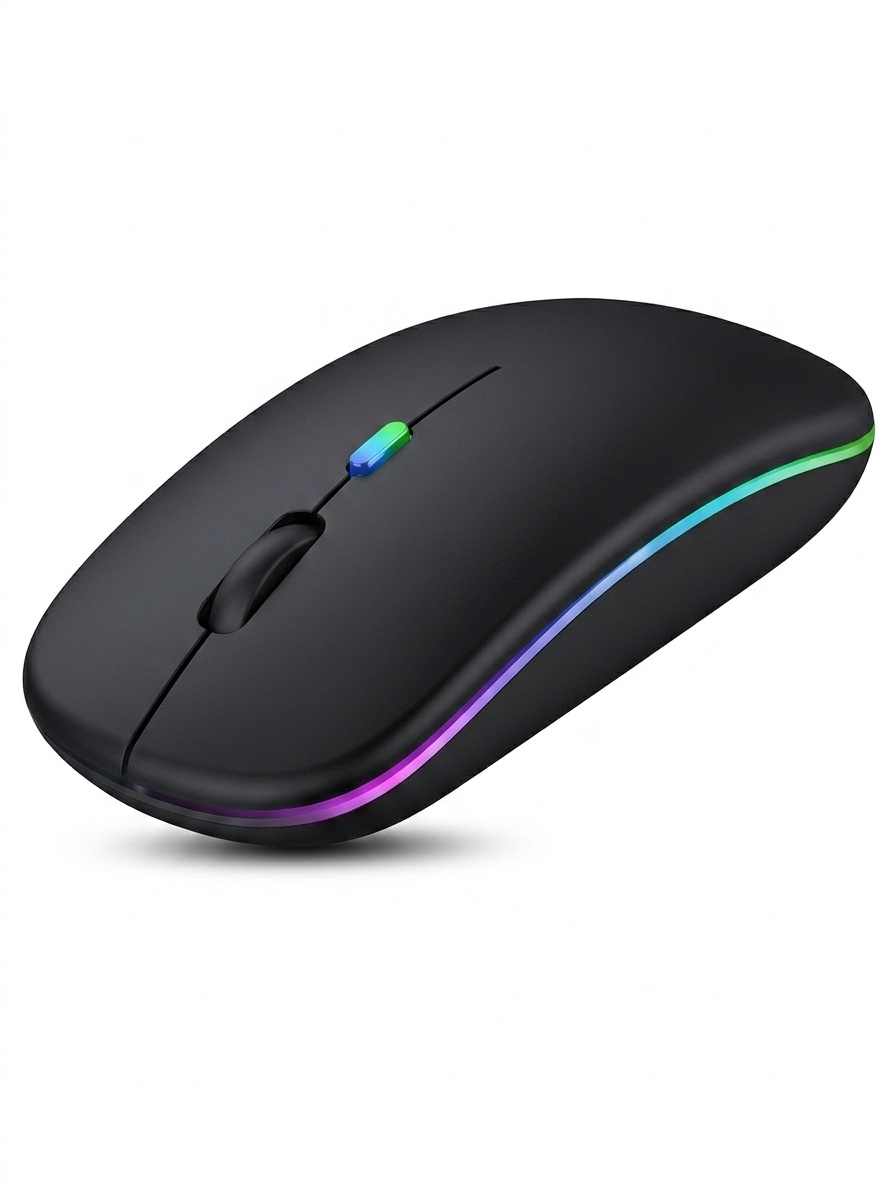 Mouse wireless RGB ergonomico, doppia modalità Bluetooth 5.1 e 2.4G, batteria da 500 mAh.