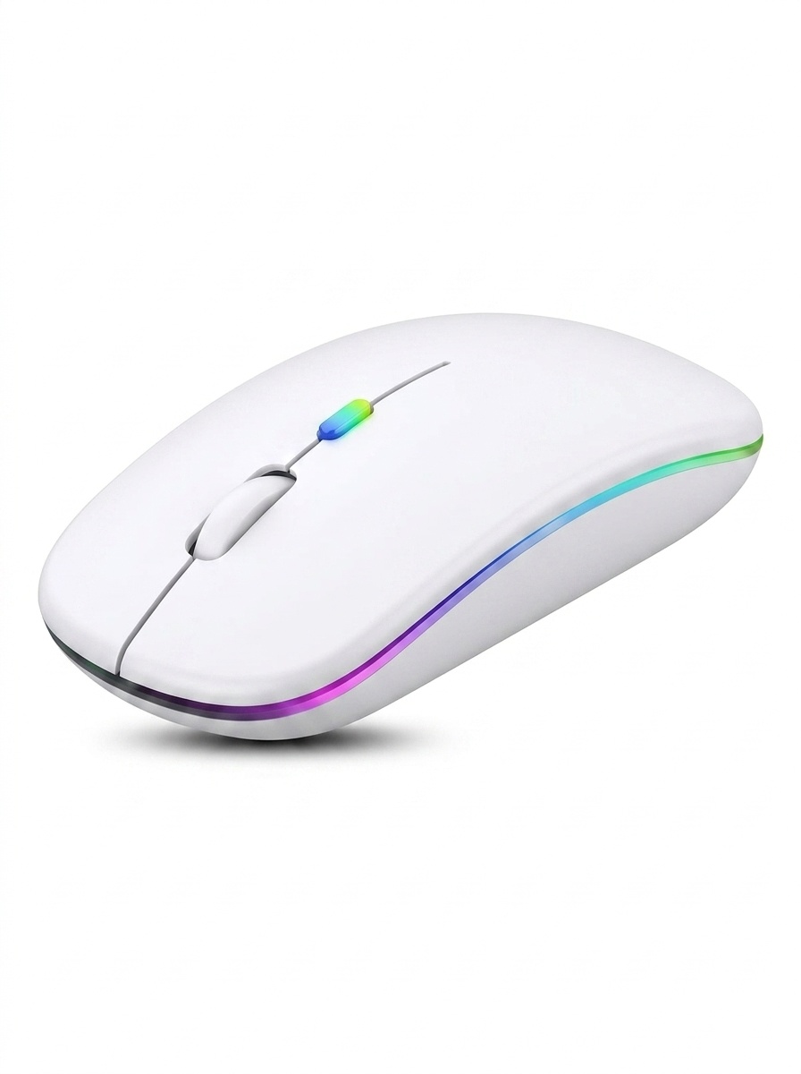 Mouse wireless RGB ergonomico, doppia modalità Bluetooth 5.1 e 2.4G, batteria da 500 mAh.