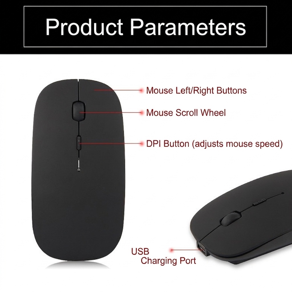 Silent Dual-Mode Wireless Mouse, Bluetooth & 2.4G Connectivity with Adjustable DPI
