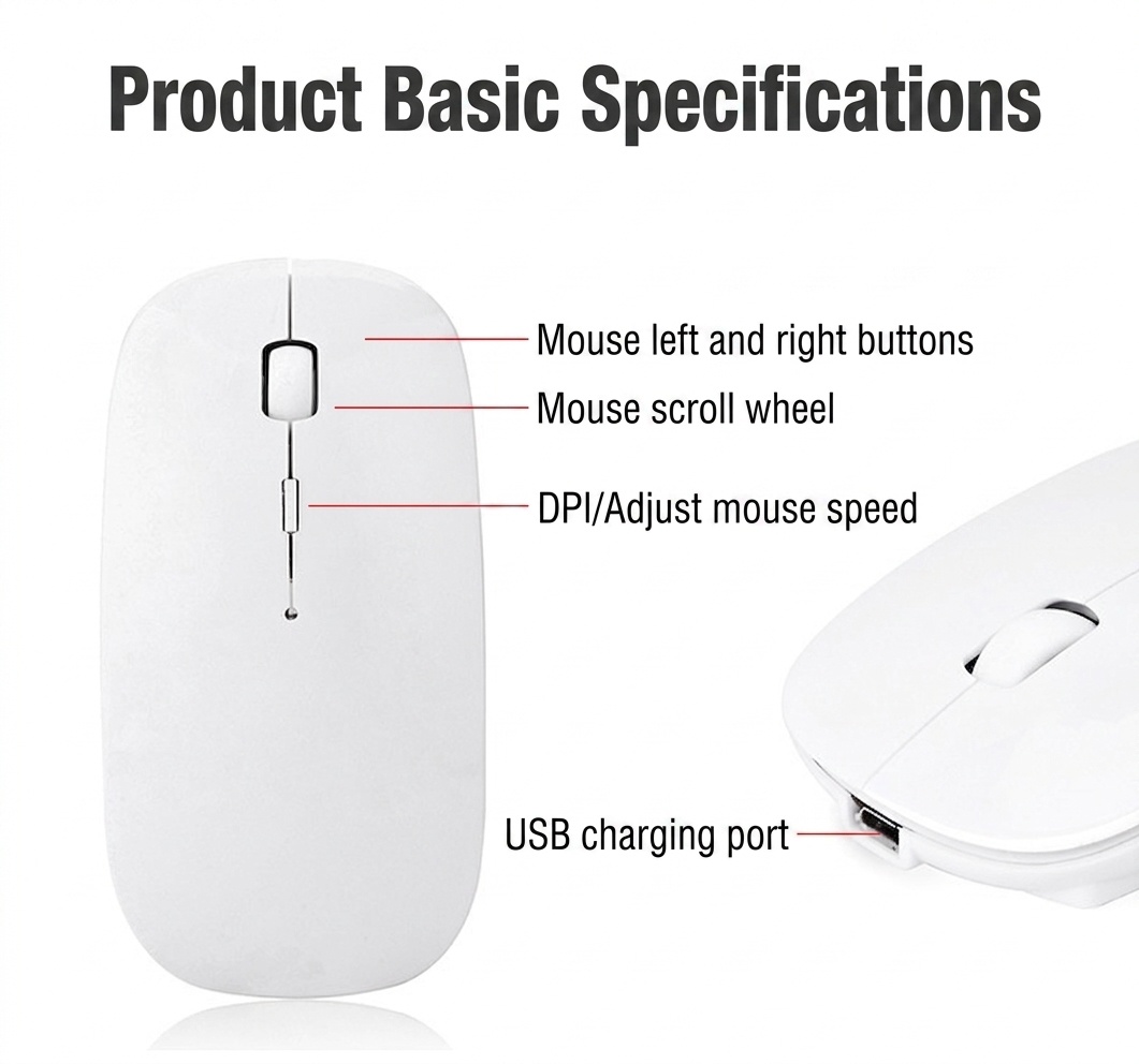 Silent Dual-Mode Wireless Mouse, Bluetooth & 2.4G Connectivity with Adjustable DPI
