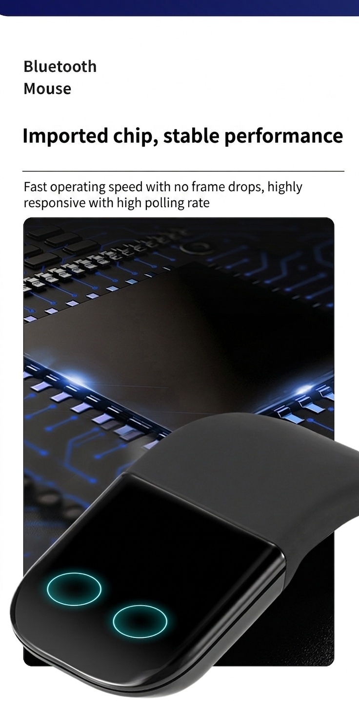 Ultra-Slim Foldable Bluetooth 5.0 Mouse, Silent Clicks, 1440-Hour Battery