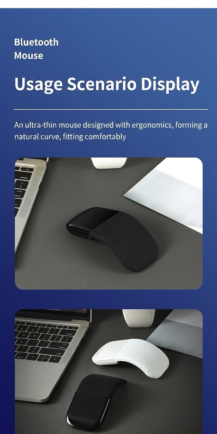 Ultra-Slim Foldable Bluetooth 5.0 Mouse, Silent Clicks, 1440-Hour Battery