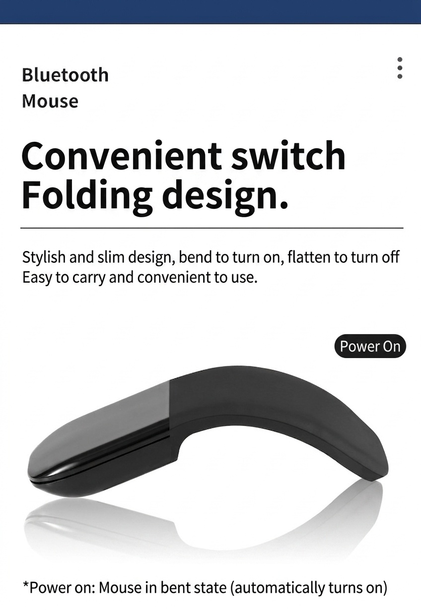 Ultra-Slim Foldable Bluetooth 5.0 Mouse, Silent Clicks, 1440-Hour Battery