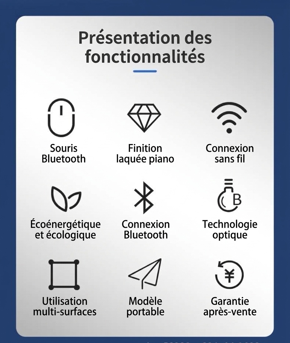 Souris Bluetooth 5.0 pliable ultra-fine, clics silencieux, autonomie de 1440 heures