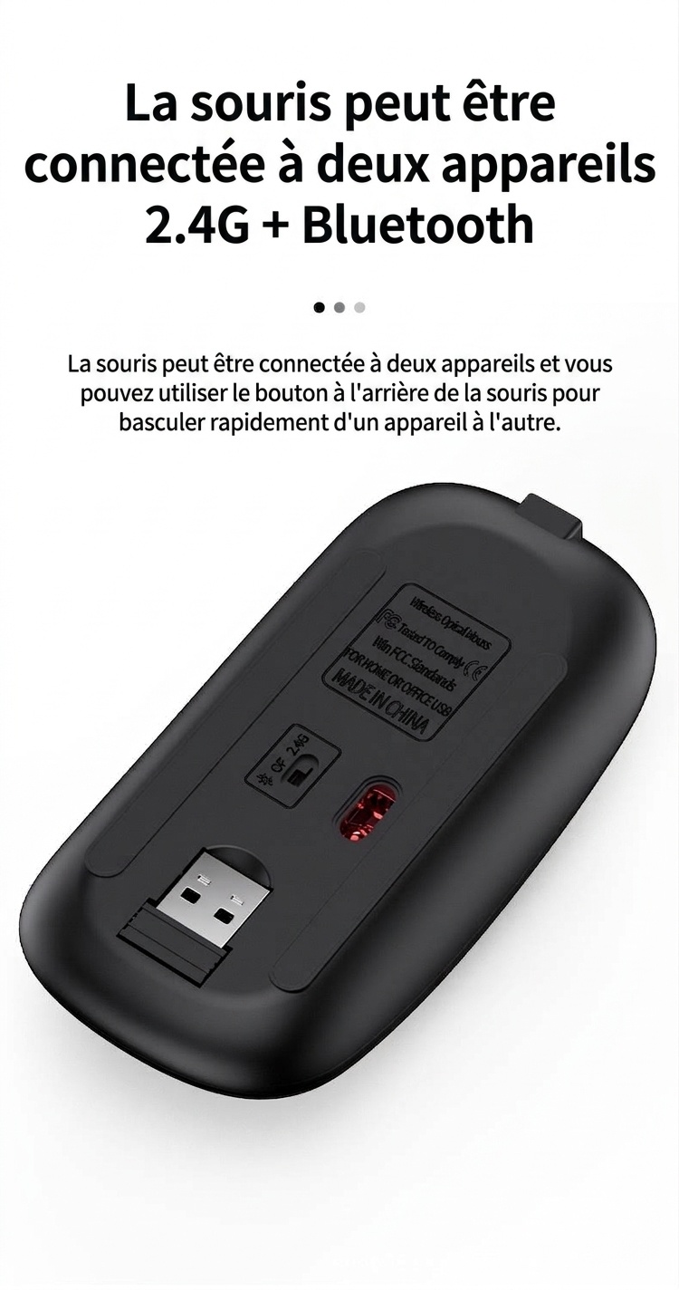 Ensemble clavier et souris sans fil Bluetooth 5.0 et 2,4 GHz multi-appareils