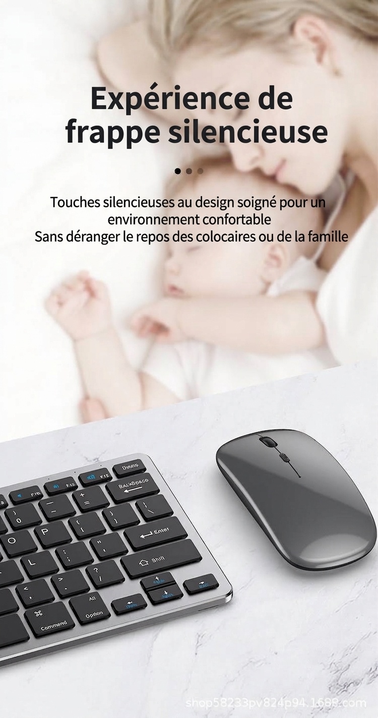 Ensemble clavier et souris sans fil Bluetooth 5.0 et 2,4 GHz multi-appareils