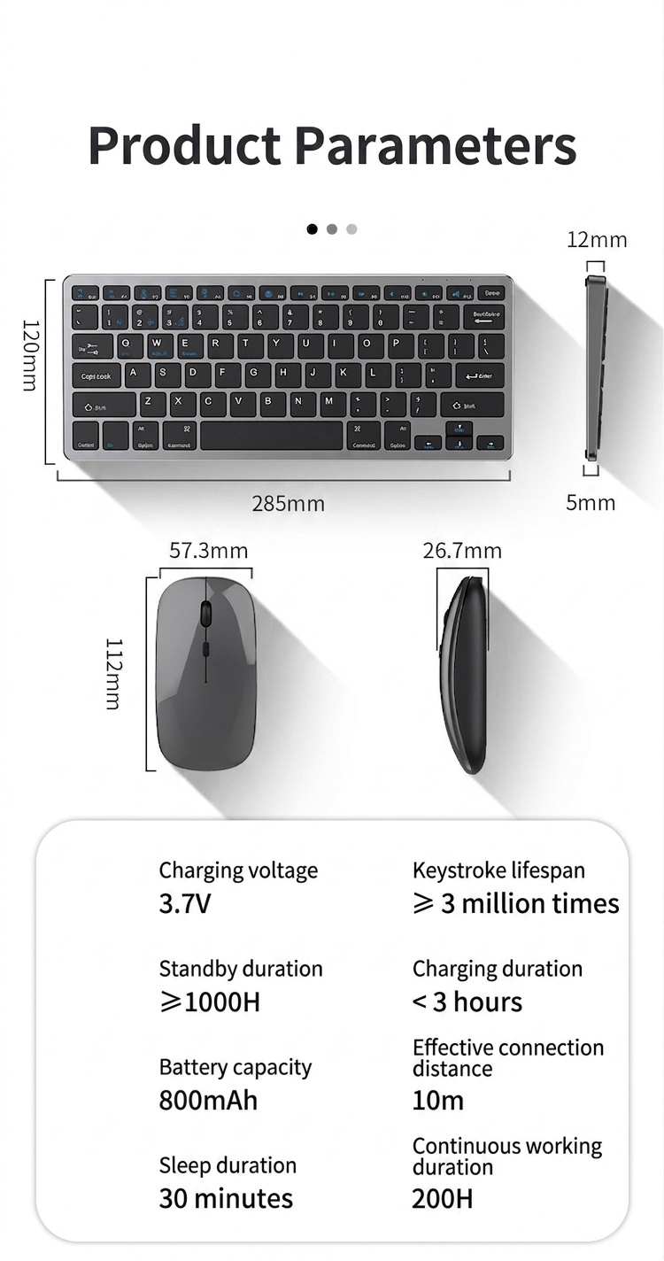 Multi-Device Bluetooth 5.0 & 2.4G Wireless Keyboard & Mouse Combo