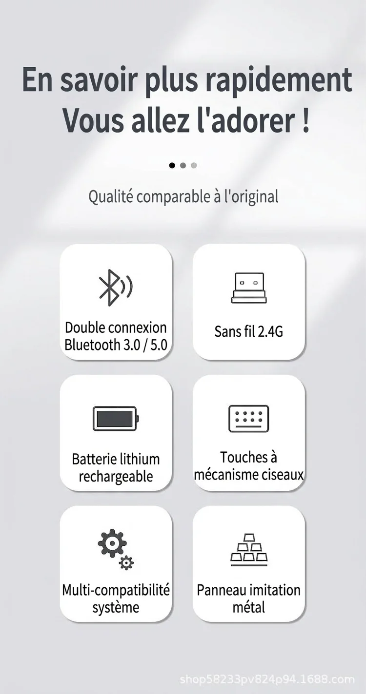 Ensemble clavier et souris sans fil Bluetooth 5.0 et 2,4 GHz multi-appareils