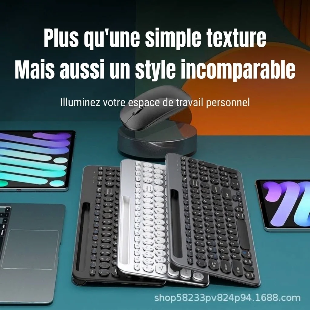Ensemble clavier et souris sans fil Bluetooth 5.2 et 2,4 GHz fin et polyvalent, USB-C